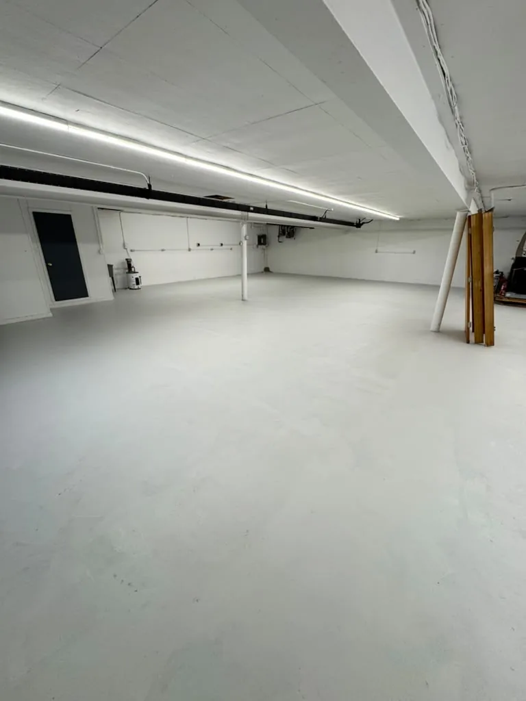 Large space after floor painting by 7 General Services — fresh white painted floor, Greater Boston, MA
