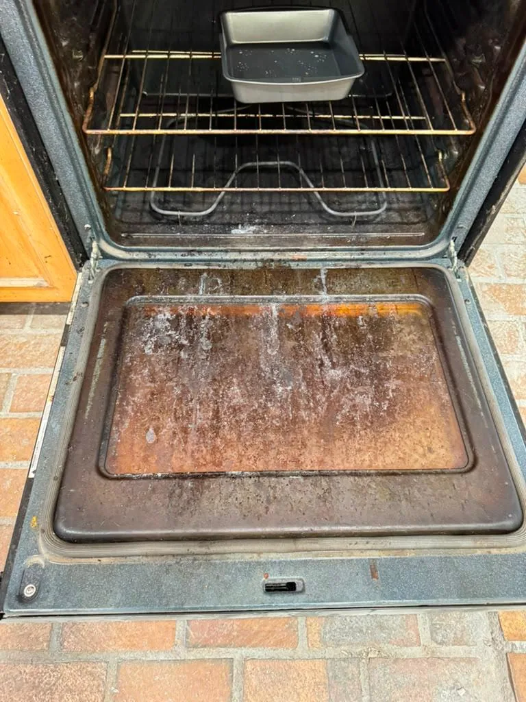 Oven interior before cleaning — heavy grease and baked-on grime, Greater Boston, MA