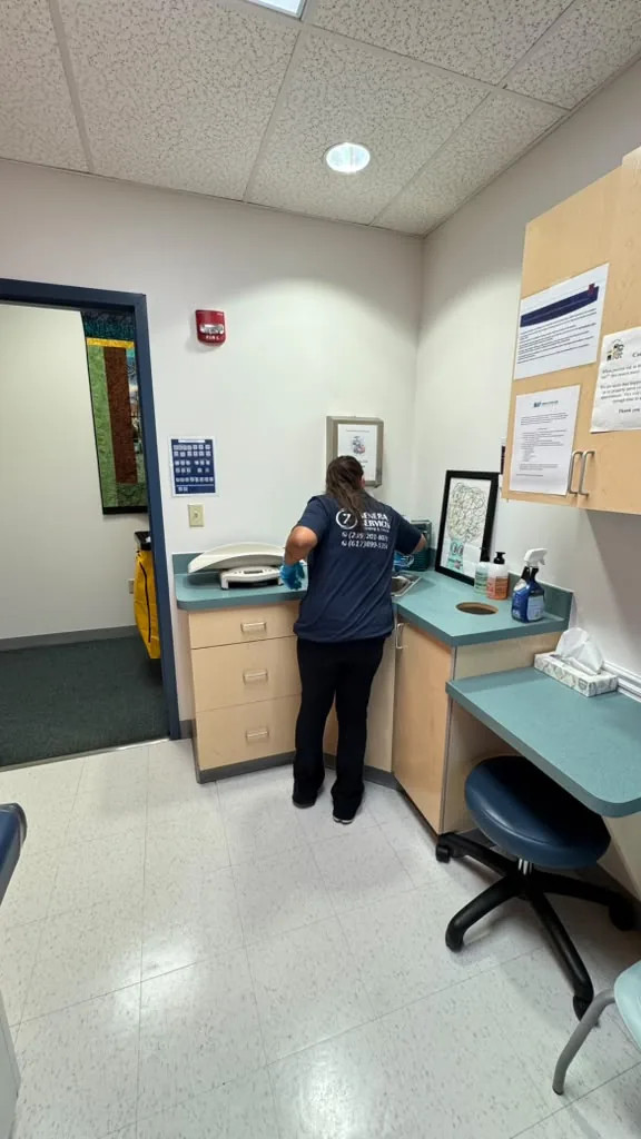 7 General Services technician cleaning a medical exam room in Greater Boston, MA
