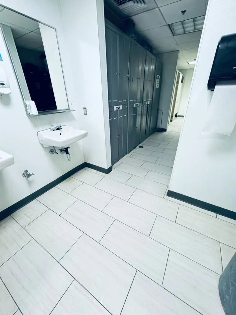 Spotless commercial restroom and locker area in Greater Boston, MA