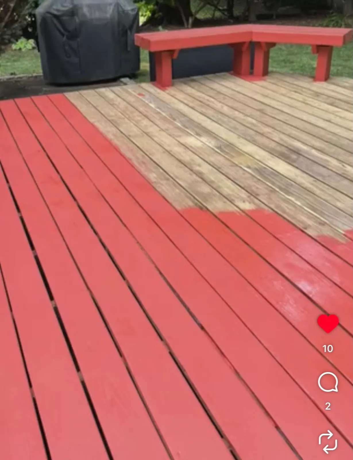 Freshly stained red deck in Greater Boston, Massachusetts