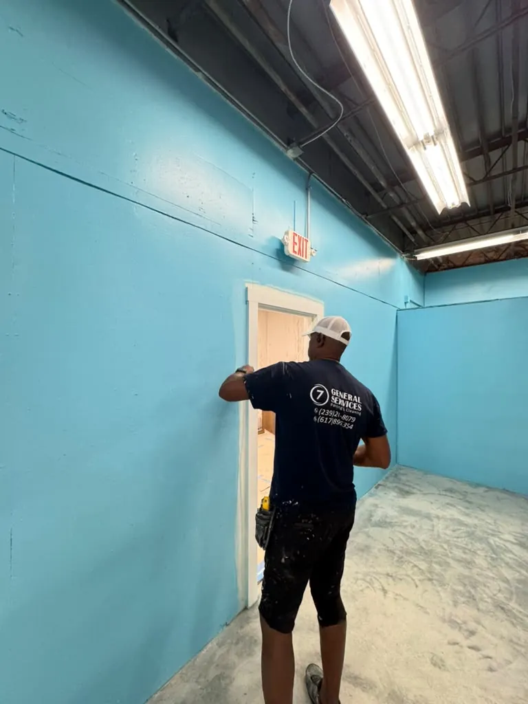Finished commercial interior painting with accent wall, Massachusetts